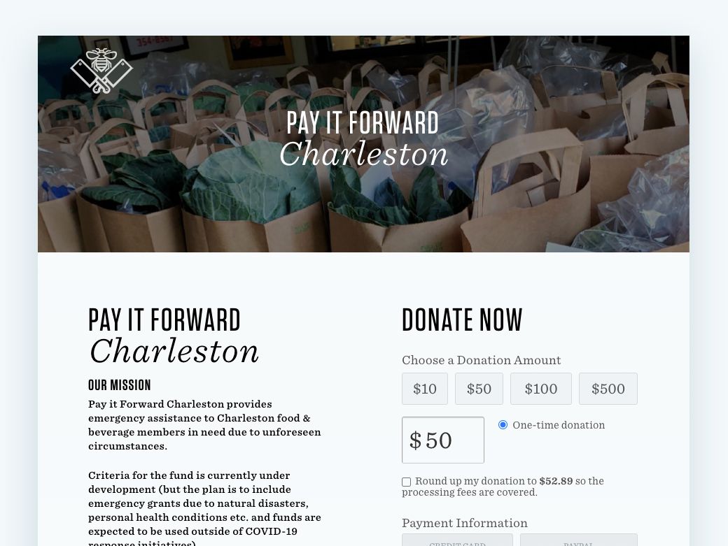 Check out this online fundraising idea in action with Pay It Forward Charleston's online donation page.