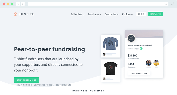 Take a look at Bonfire's fundraiser website for t-shirt fundraising.