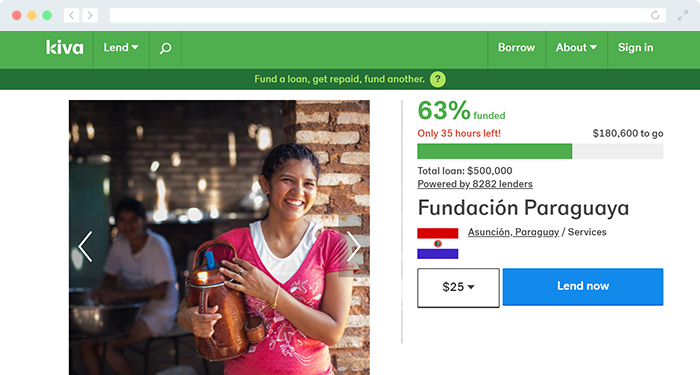 Here's an example of a campaign run through Kiva's fundraiser website.