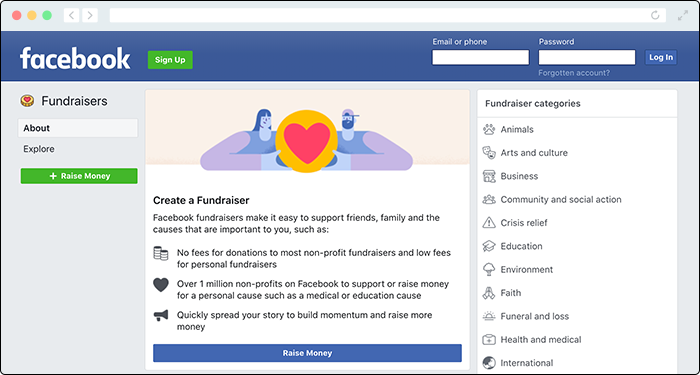 Harness the power of social media with Facebook Fundraisers' online donation platform.