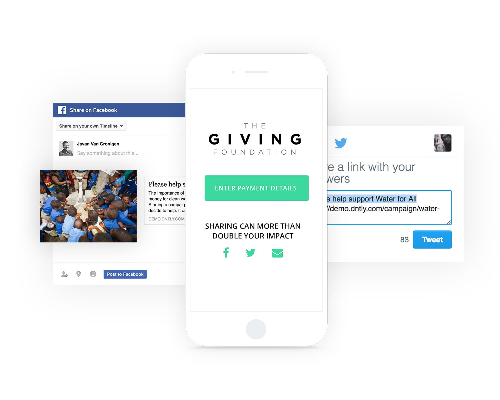 This is an example of different options for sharing your donation form on social media.