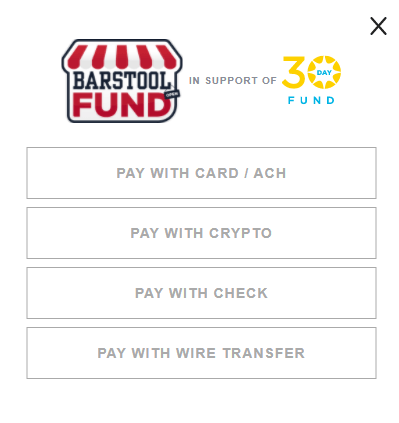 This is the first part of Barstool's pop-up donation form.