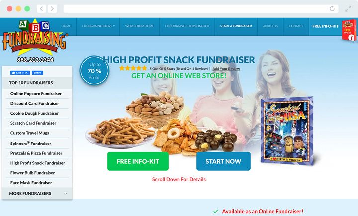 This is a screenshot of ABC Fundraising, one of our featured fundraiser websites.