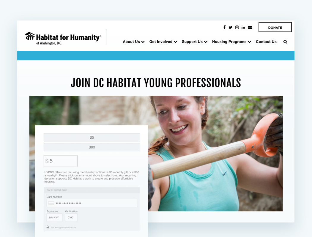 This example from Habitat for Humanity shows how online fundraising is much easier with recurring donations.